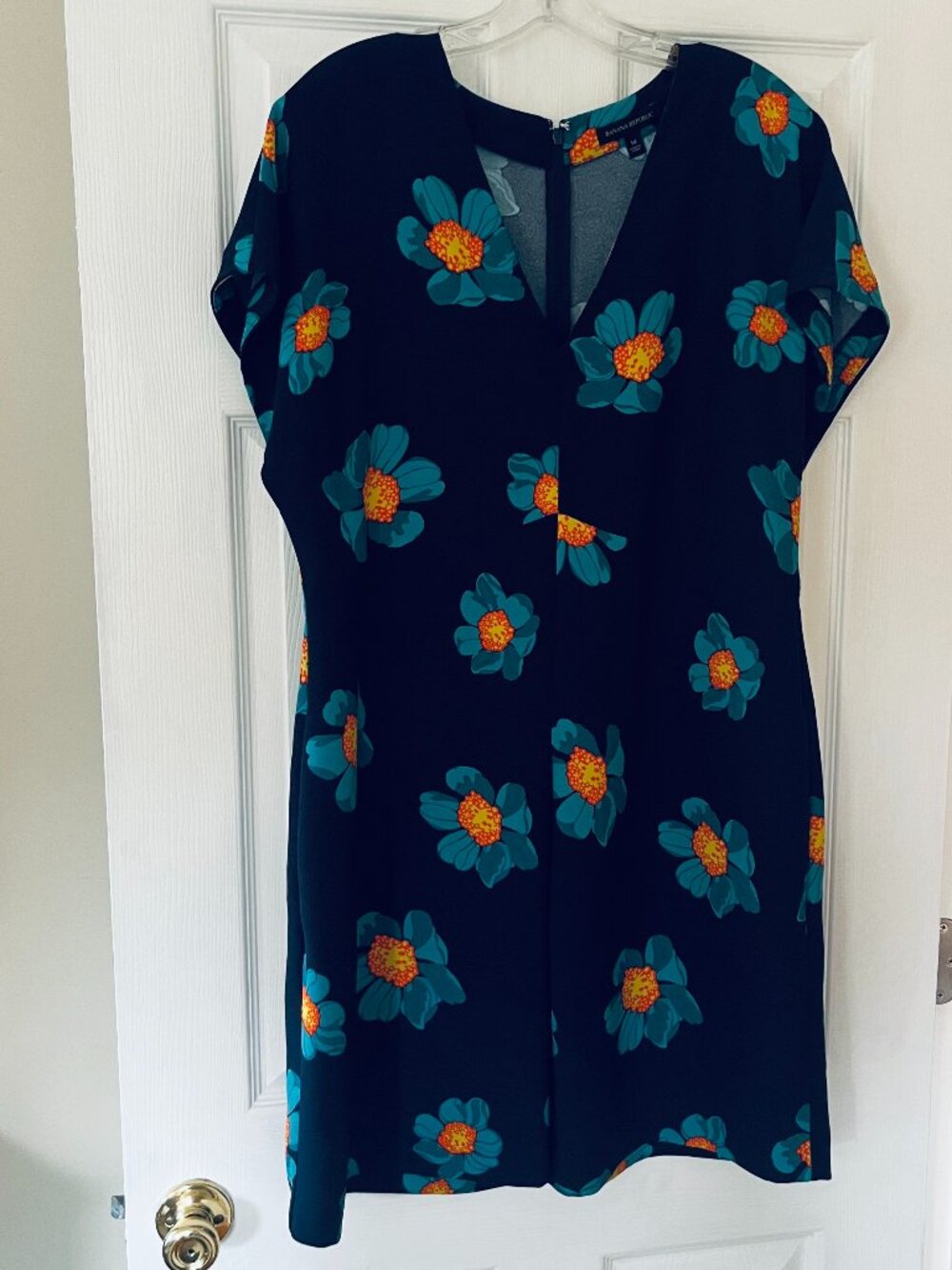 Banana Republic Floral V-Neck Short Sleeve Shift Dress, Size 14